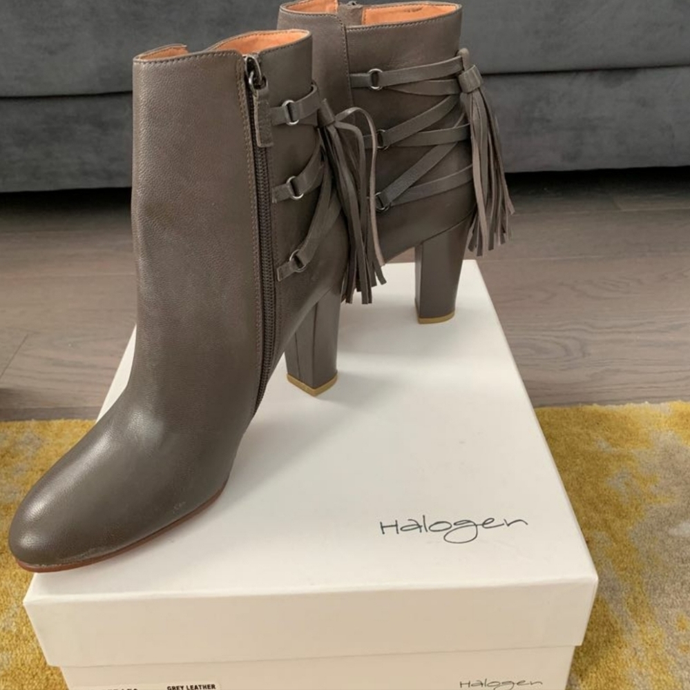 HALOGEN Grey Leather Booties - Size 7 and 7.5 (Read description)